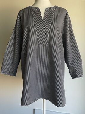 Talbots 100% Cotton 3/4 Sleeve Striped Lagenlook Tunic Top Size 2Xp / XXLP